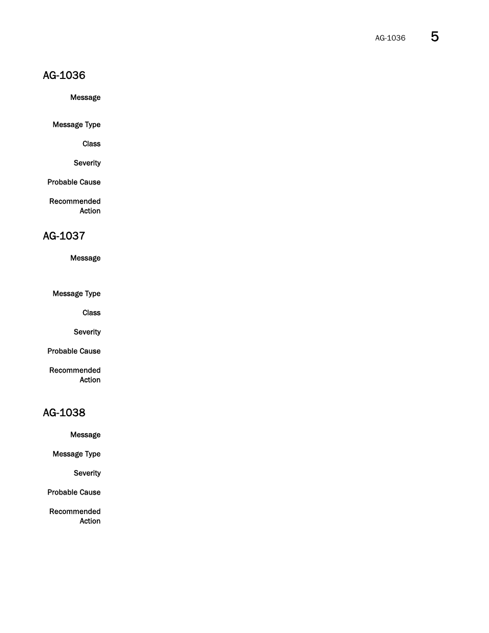 Ag-1036, Ag-1037, Ag-1038 | Brocade Fabric OS Message Reference (Supporting Fabric OS v7.3.0) User Manual | Page 165 / 1008