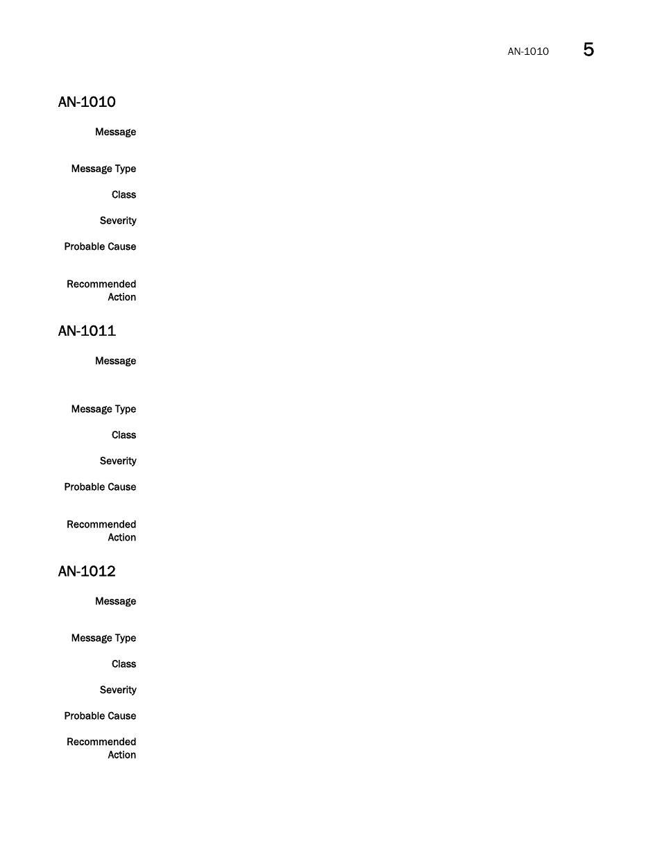 An-1010, An-1011, An-1012 | Brocade Fabric OS Message Reference (Supporting Fabric OS v7.3.0) User Manual | Page 171 / 1008