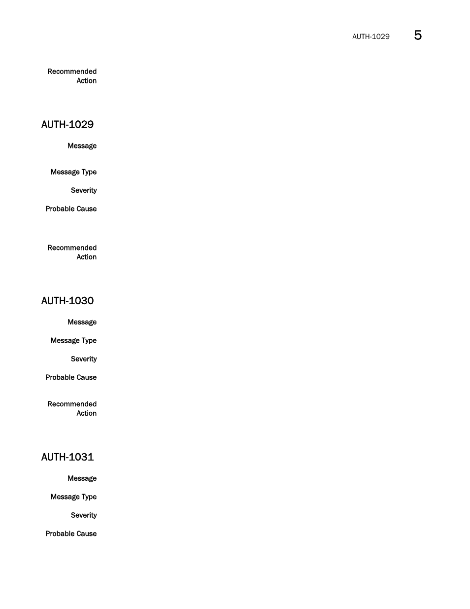 Auth-1029, Auth-1030, Auth-1031 | Brocade Fabric OS Message Reference (Supporting Fabric OS v7.3.0) User Manual | Page 185 / 1008