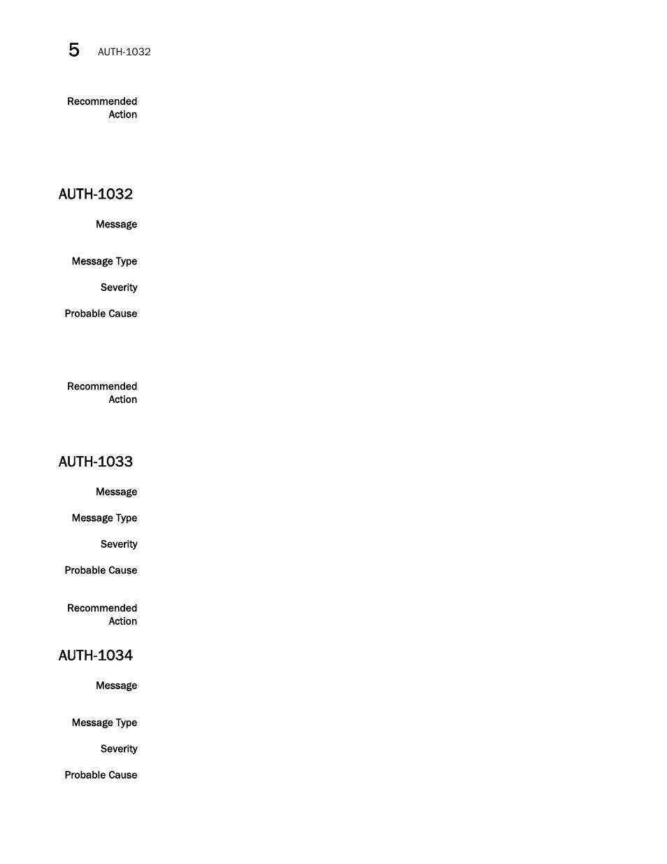 Auth-1032, Auth-1033, Auth-1034 | Brocade Fabric OS Message Reference (Supporting Fabric OS v7.3.0) User Manual | Page 186 / 1008