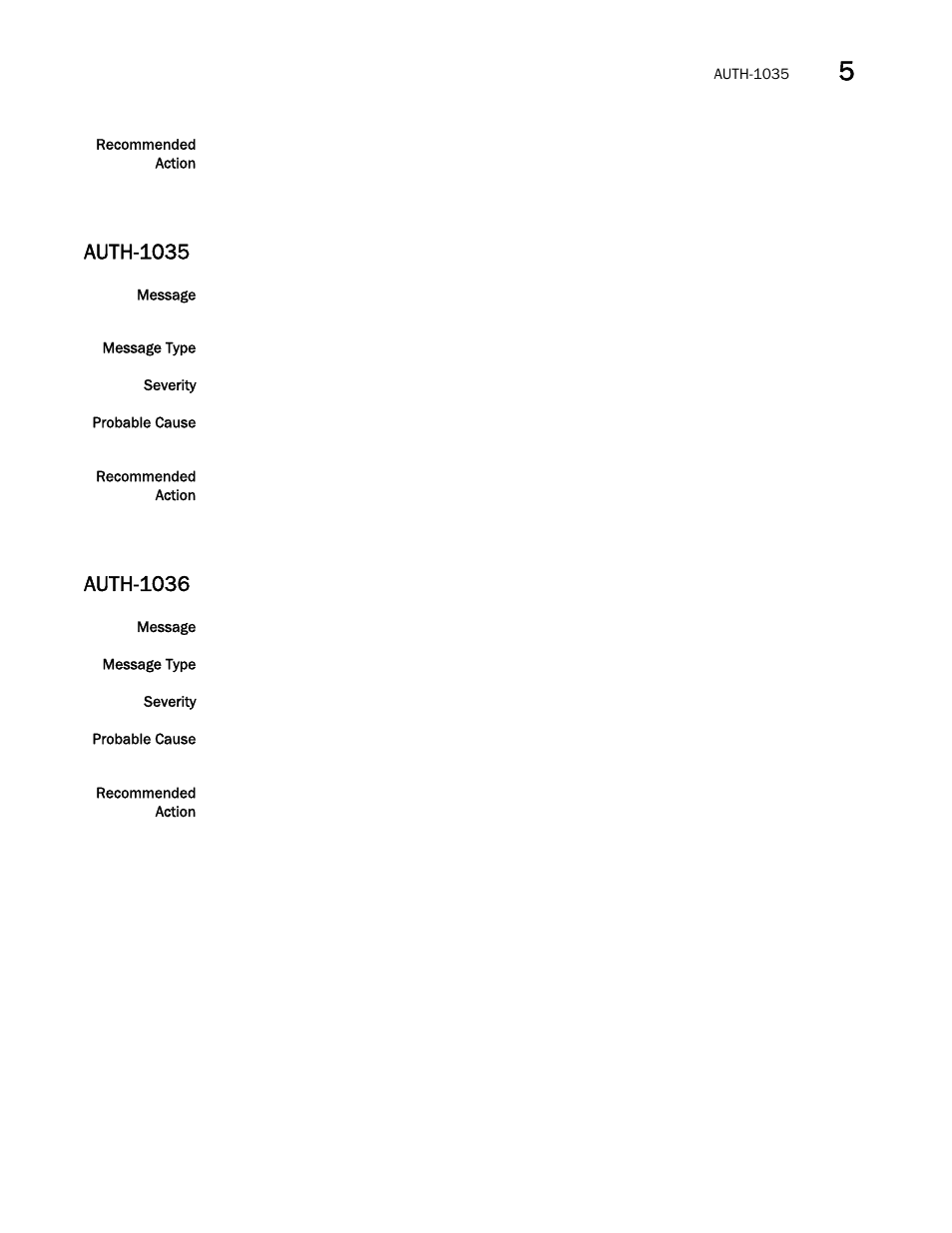 Auth-1035, Auth-1036 | Brocade Fabric OS Message Reference (Supporting Fabric OS v7.3.0) User Manual | Page 187 / 1008