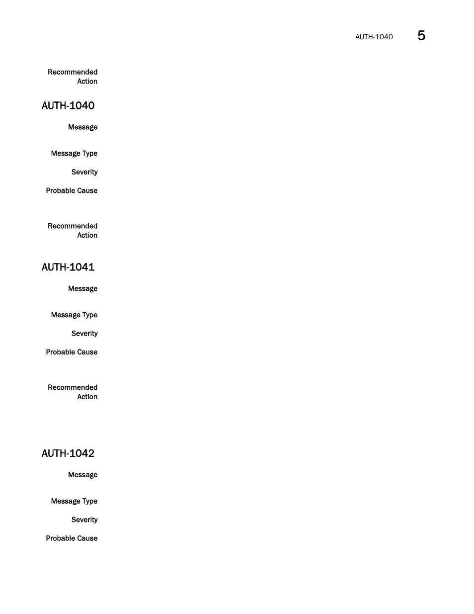 Auth-1040, Auth-1041, Auth-1042 | Brocade Fabric OS Message Reference (Supporting Fabric OS v7.3.0) User Manual | Page 189 / 1008