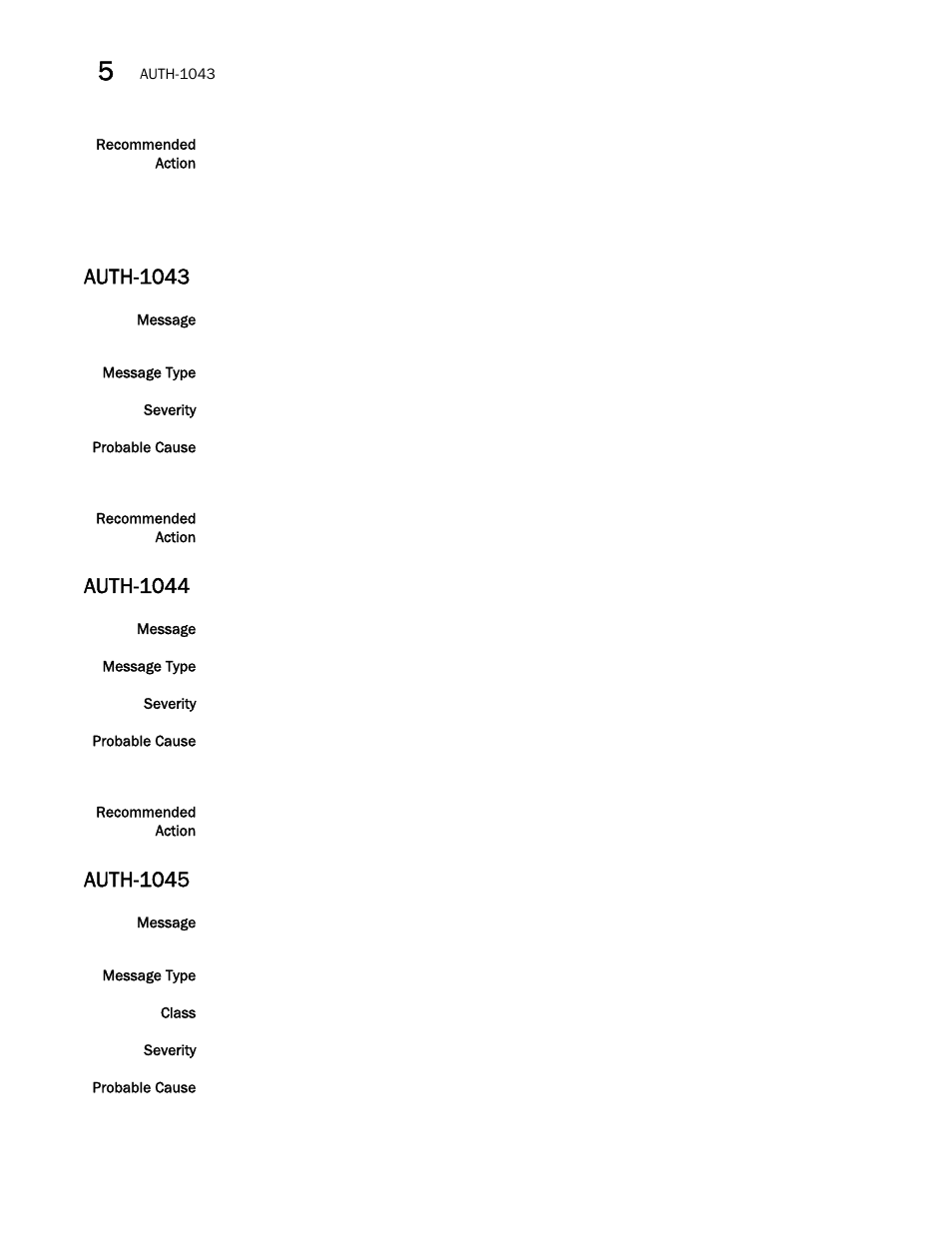 Auth-1043, Auth-1044, Auth-1045 | Brocade Fabric OS Message Reference (Supporting Fabric OS v7.3.0) User Manual | Page 190 / 1008