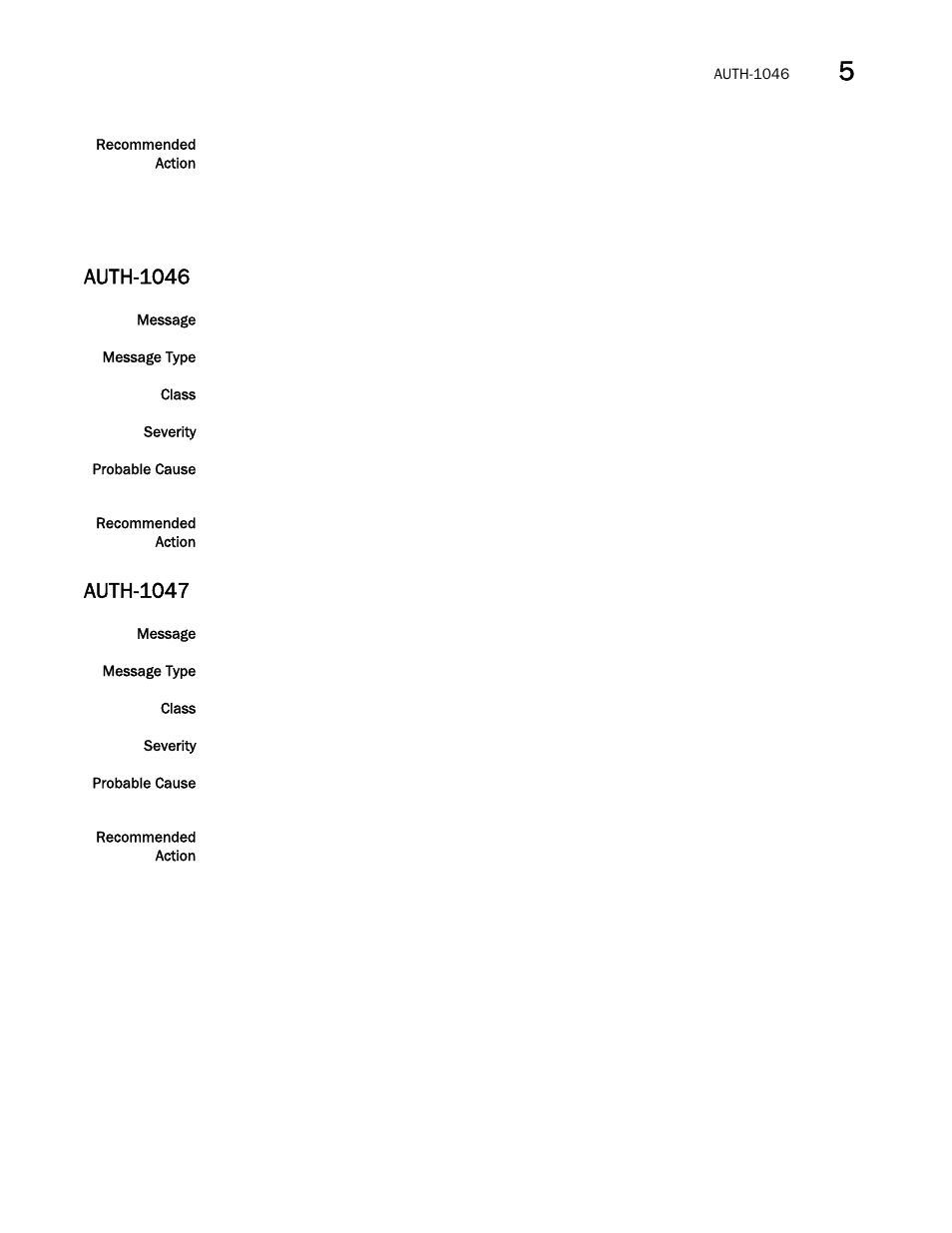 Auth-1046, Auth-1047 | Brocade Fabric OS Message Reference (Supporting Fabric OS v7.3.0) User Manual | Page 191 / 1008