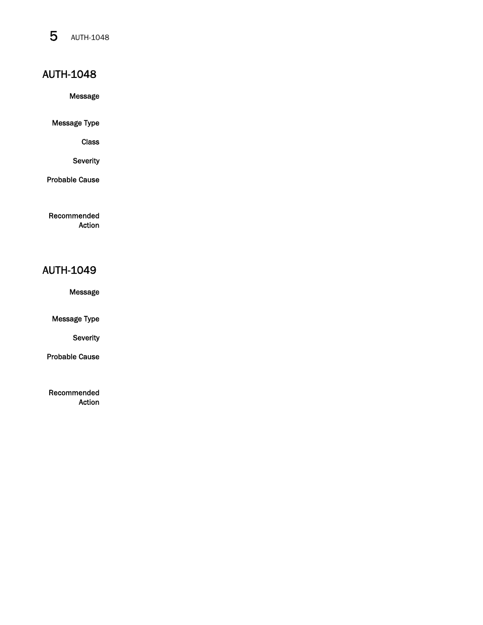 Auth-1048, Auth-1049 | Brocade Fabric OS Message Reference (Supporting Fabric OS v7.3.0) User Manual | Page 192 / 1008
