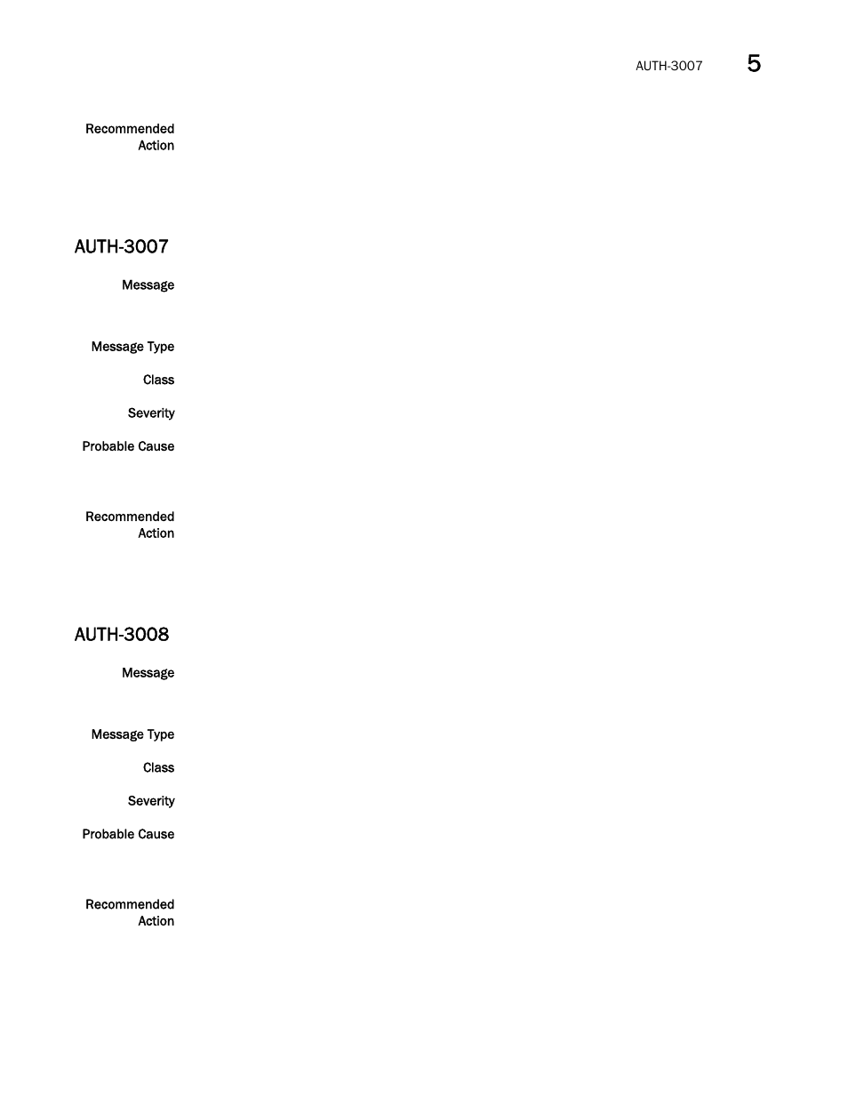 Auth-3007, Auth-3008 | Brocade Fabric OS Message Reference (Supporting Fabric OS v7.3.0) User Manual | Page 195 / 1008