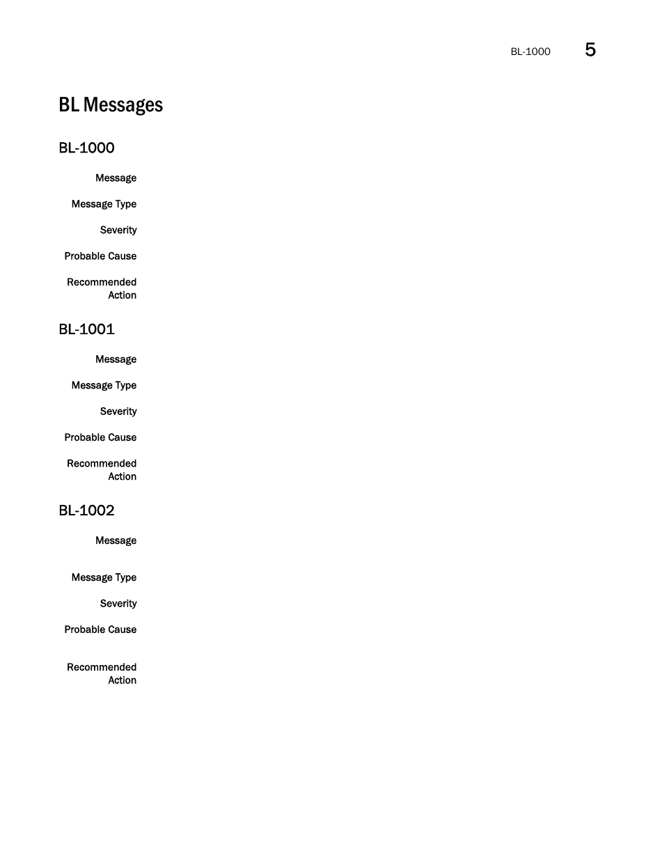 Bl messages, Bl-1000, Bl-1001 | Bl-1002 | Brocade Fabric OS Message Reference (Supporting Fabric OS v7.3.0) User Manual | Page 199 / 1008