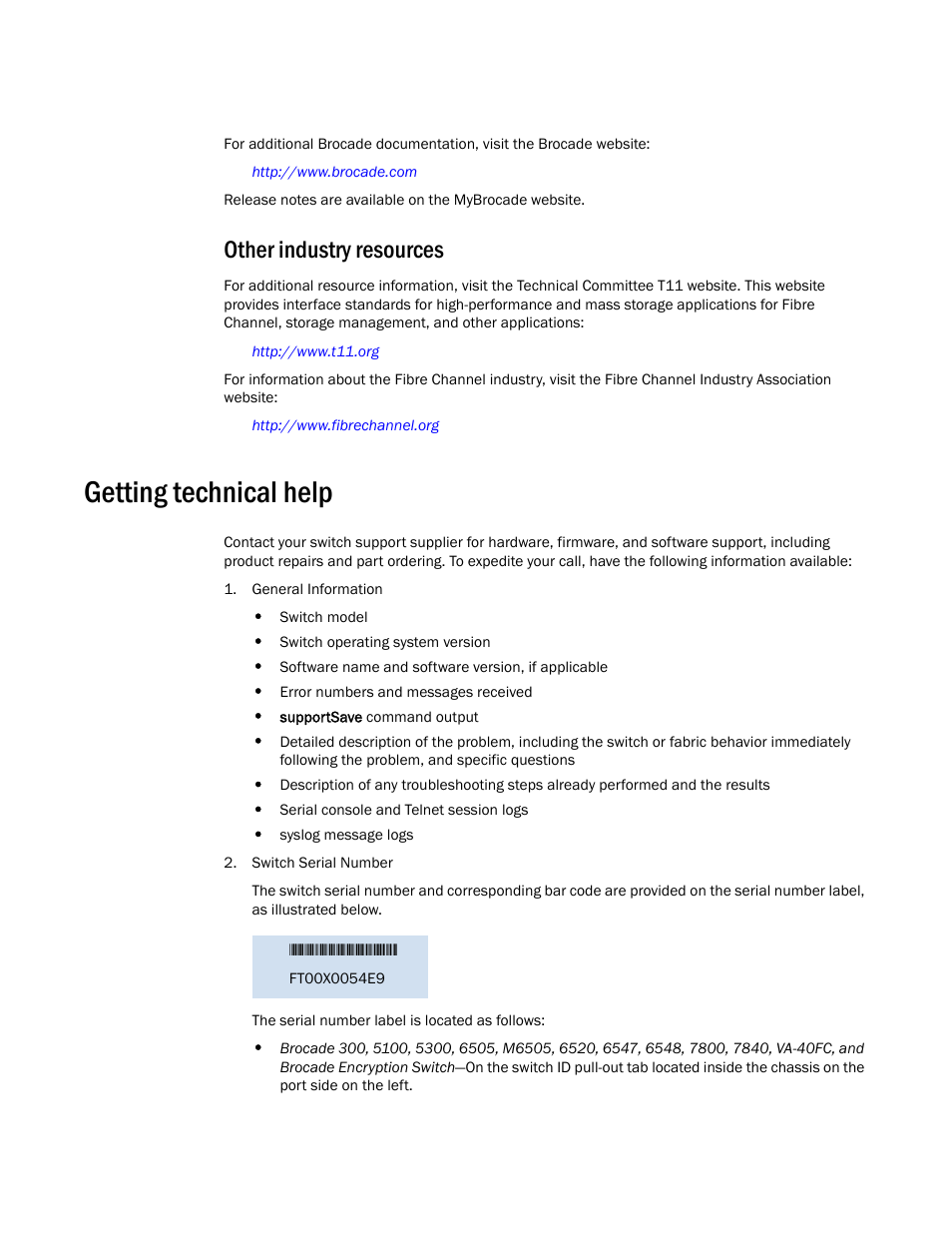 Other industry resources, Getting technical help | Brocade Fabric OS Message Reference (Supporting Fabric OS v7.3.0) User Manual | Page 20 / 1008