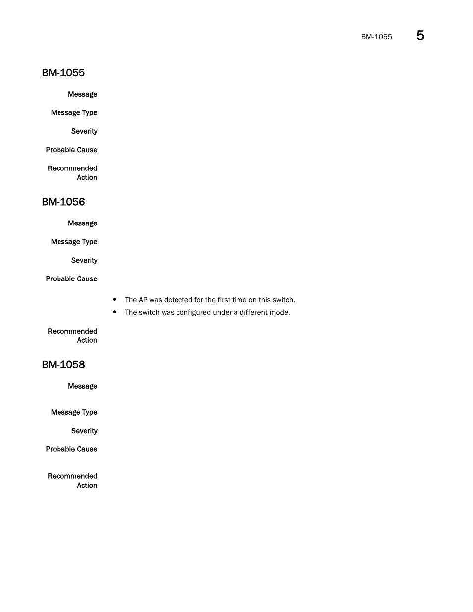 Bm-1055, Bm-1056, Bm-1058 | Brocade Fabric OS Message Reference (Supporting Fabric OS v7.3.0) User Manual | Page 225 / 1008