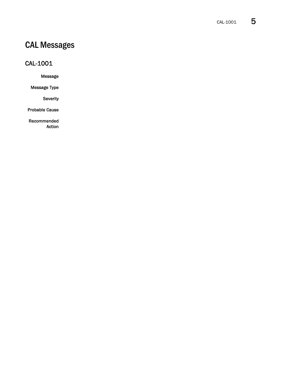 Cal messages, Cal-1001 | Brocade Fabric OS Message Reference (Supporting Fabric OS v7.3.0) User Manual | Page 245 / 1008