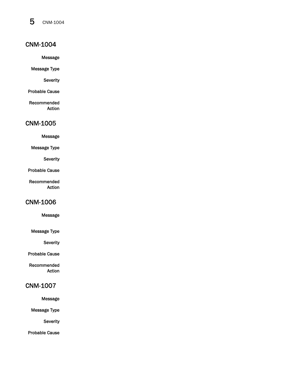 Cnm-1004, Cnm-1005, Cnm-1006 | Cnm-1007 | Brocade Fabric OS Message Reference (Supporting Fabric OS v7.3.0) User Manual | Page 260 / 1008