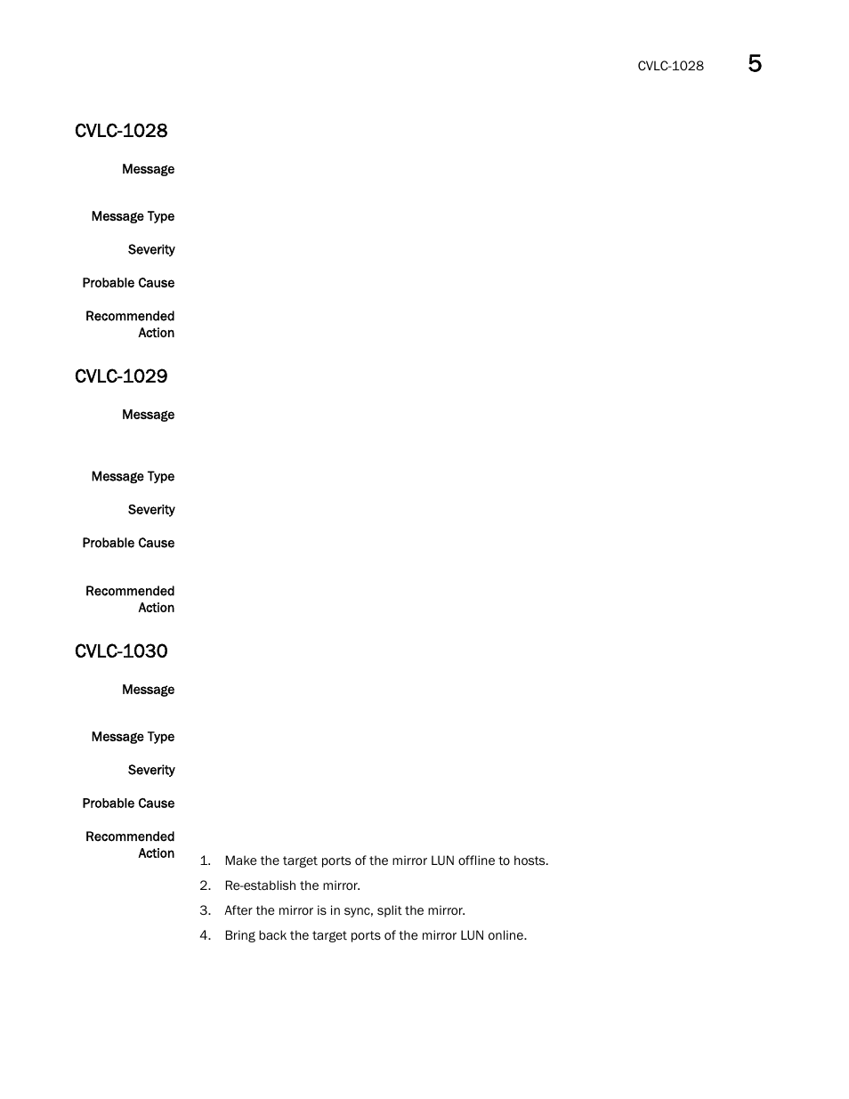 Cvlc-1028, Cvlc-1029, Cvlc-1030 | Brocade Fabric OS Message Reference (Supporting Fabric OS v7.3.0) User Manual | Page 297 / 1008