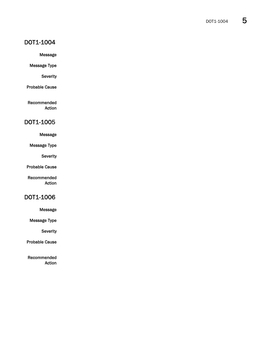 Dot1-1004, Dot1-1005, Dot1-1006 | Brocade Fabric OS Message Reference (Supporting Fabric OS v7.3.0) User Manual | Page 317 / 1008