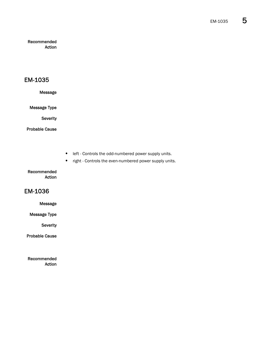 Em-1035, Em-1036 | Brocade Fabric OS Message Reference (Supporting Fabric OS v7.3.0) User Manual | Page 329 / 1008