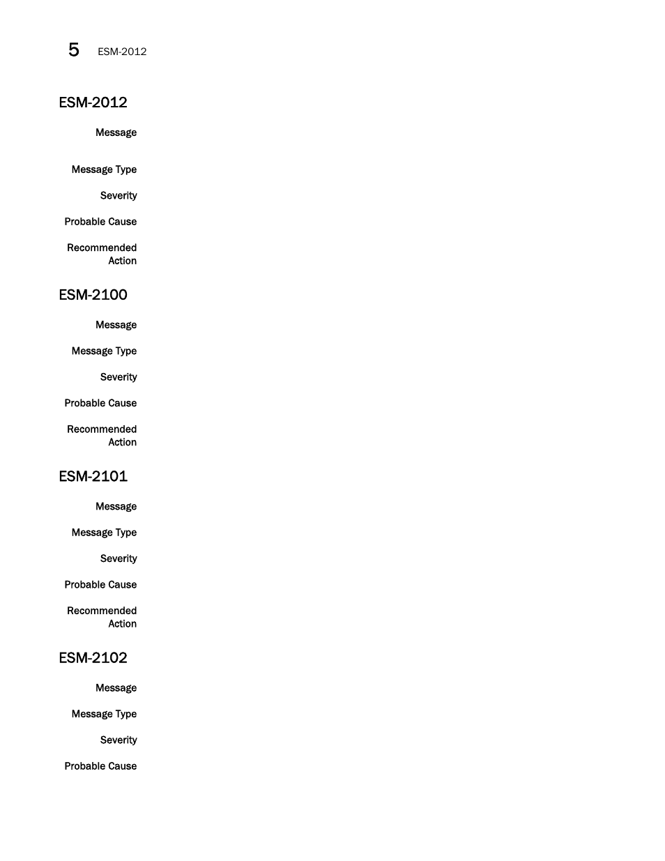 Esm-2012, Esm-2100, Esm-2101 | Esm-2102 | Brocade Fabric OS Message Reference (Supporting Fabric OS v7.3.0) User Manual | Page 346 / 1008