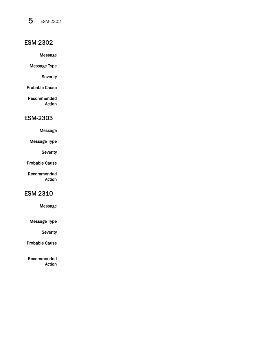 Esm-2302, Esm-2303, Esm-2310 | Brocade Fabric OS Message Reference (Supporting Fabric OS v7.3.0) User Manual | Page 350 / 1008