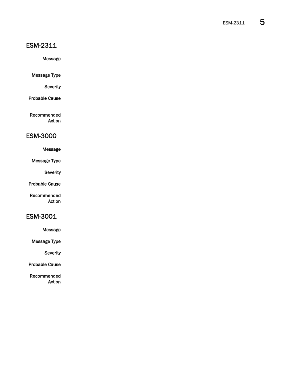 Esm-2311, Esm-3000, Esm-3001 | Brocade Fabric OS Message Reference (Supporting Fabric OS v7.3.0) User Manual | Page 351 / 1008