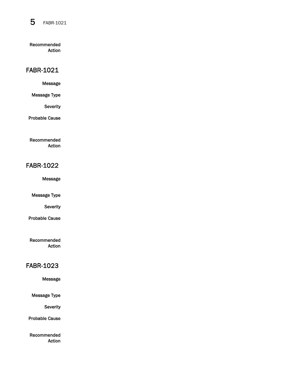 Fabr-1021, Fabr-1022, Fabr-1023 | Brocade Fabric OS Message Reference (Supporting Fabric OS v7.3.0) User Manual | Page 368 / 1008