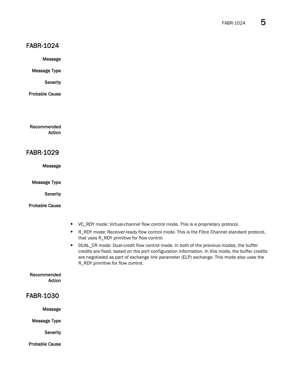 Fabr-1024, Fabr-1029, Fabr-1030 | Brocade Fabric OS Message Reference (Supporting Fabric OS v7.3.0) User Manual | Page 369 / 1008