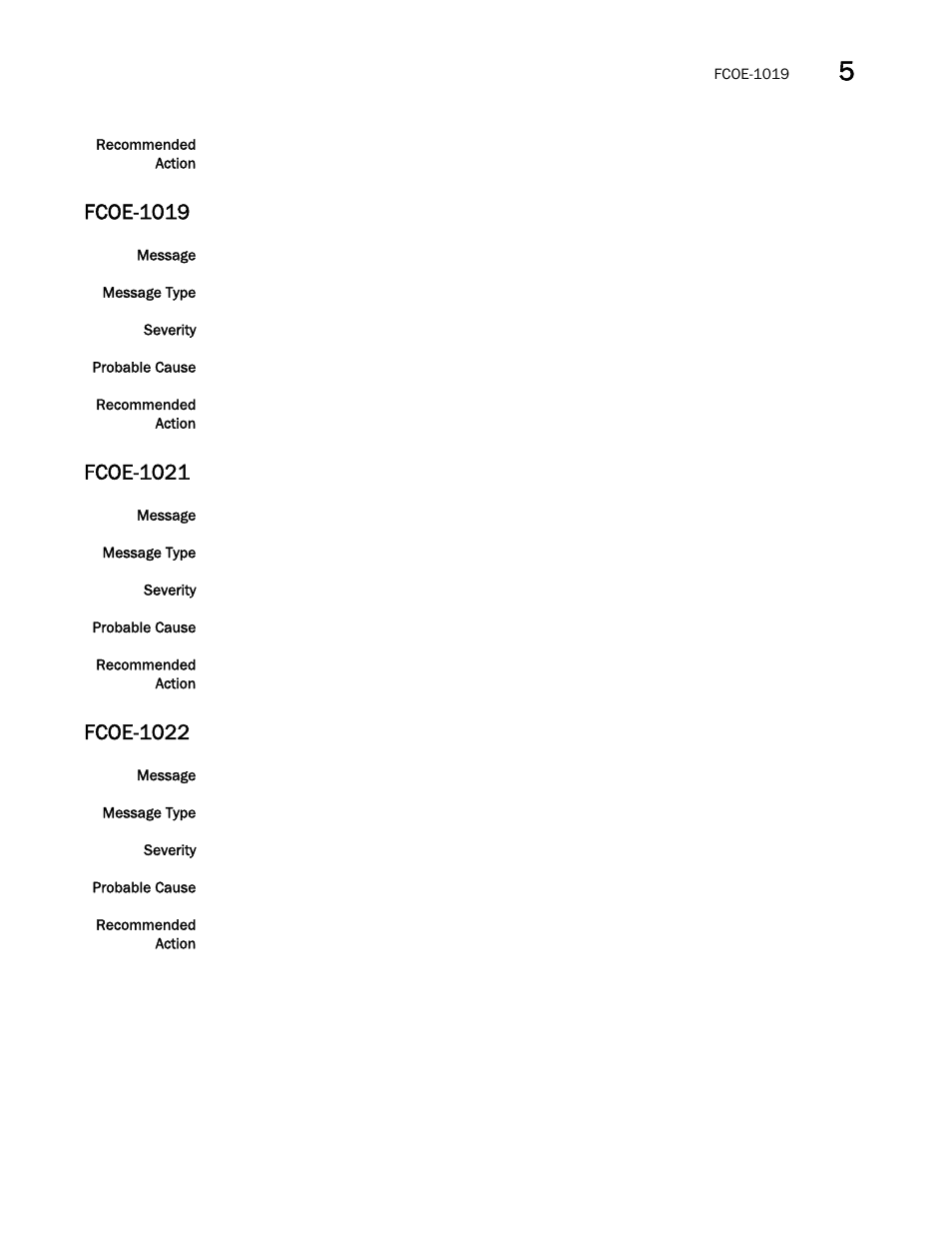 Fcoe-1019, Fcoe-1021, Fcoe-1022 | Brocade Fabric OS Message Reference (Supporting Fabric OS v7.3.0) User Manual | Page 389 / 1008