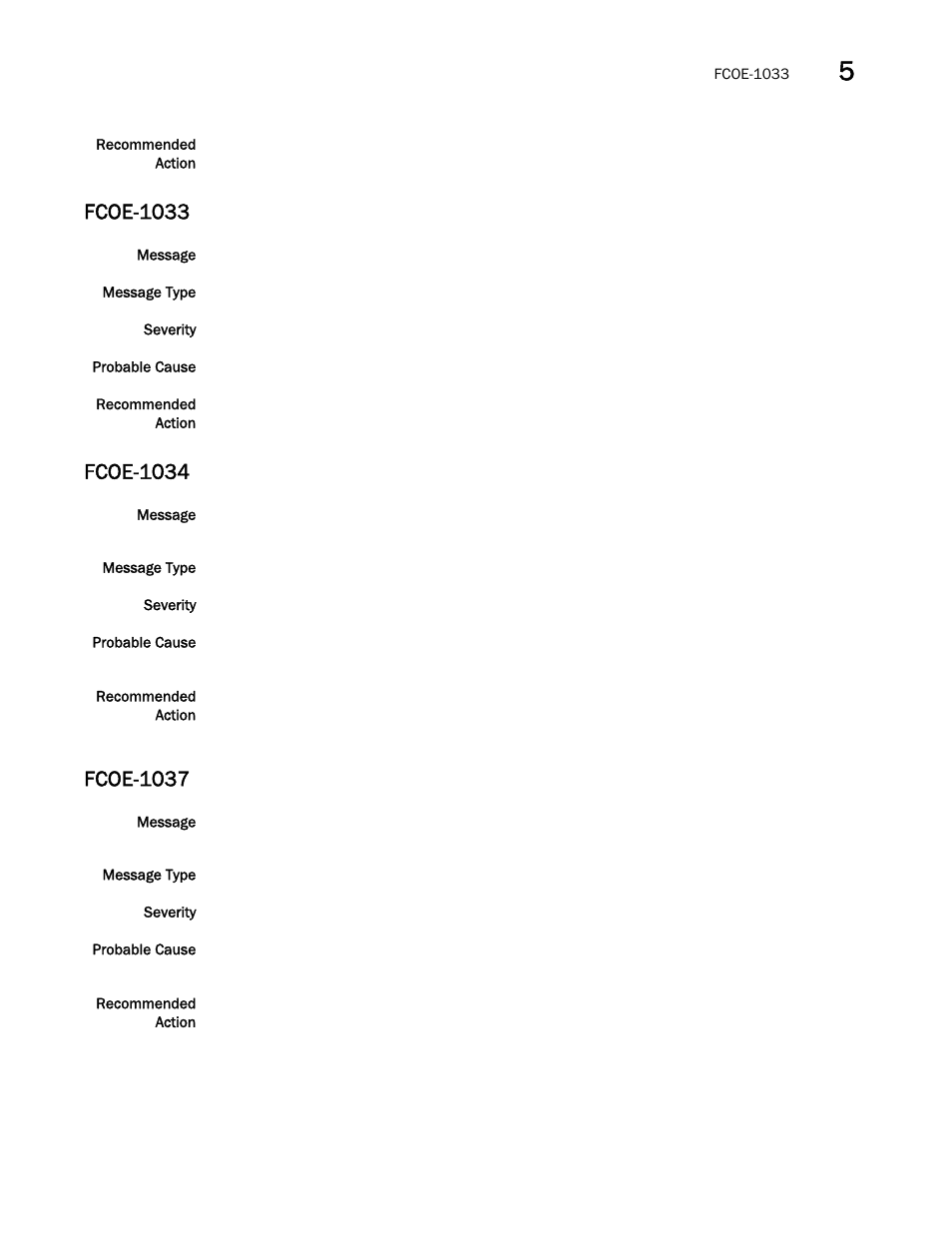 Fcoe-1033, Fcoe-1034, Fcoe-1037 | Brocade Fabric OS Message Reference (Supporting Fabric OS v7.3.0) User Manual | Page 393 / 1008