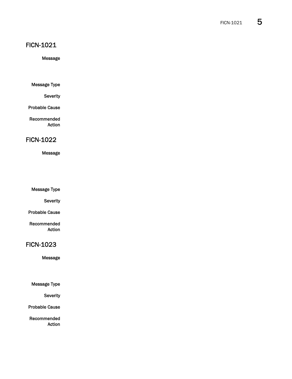 Ficn-1021, Ficn-1022, Ficn-1023 | Brocade Fabric OS Message Reference (Supporting Fabric OS v7.3.0) User Manual | Page 439 / 1008