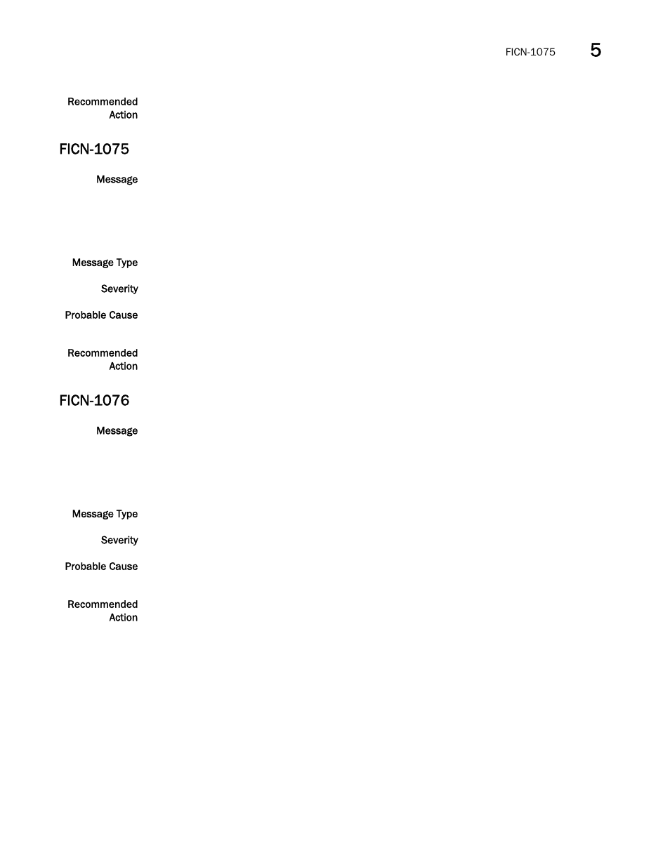 Ficn-1075, Ficn-1076 | Brocade Fabric OS Message Reference (Supporting Fabric OS v7.3.0) User Manual | Page 457 / 1008