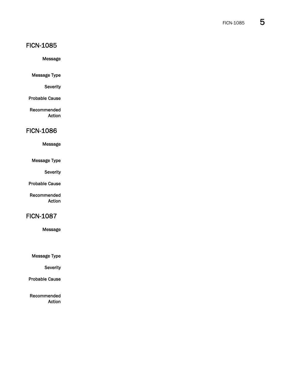 Ficn-1085, Ficn-1086, Ficn-1087 | Brocade Fabric OS Message Reference (Supporting Fabric OS v7.3.0) User Manual | Page 461 / 1008