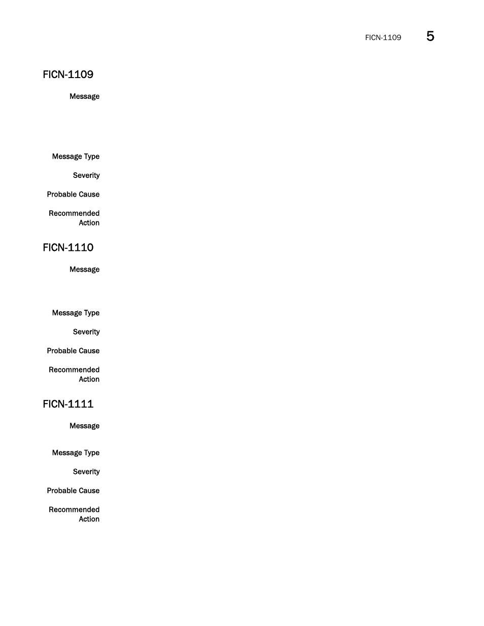 Ficn-1109, Ficn-1110, Ficn-1111 | Brocade Fabric OS Message Reference (Supporting Fabric OS v7.3.0) User Manual | Page 469 / 1008