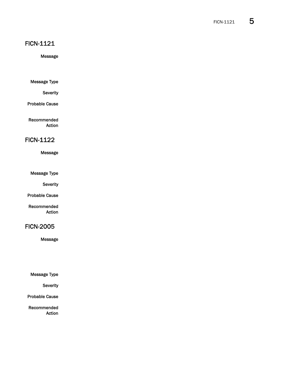 Ficn-1121, Ficn-1122, Ficn-2005 | Brocade Fabric OS Message Reference (Supporting Fabric OS v7.3.0) User Manual | Page 473 / 1008