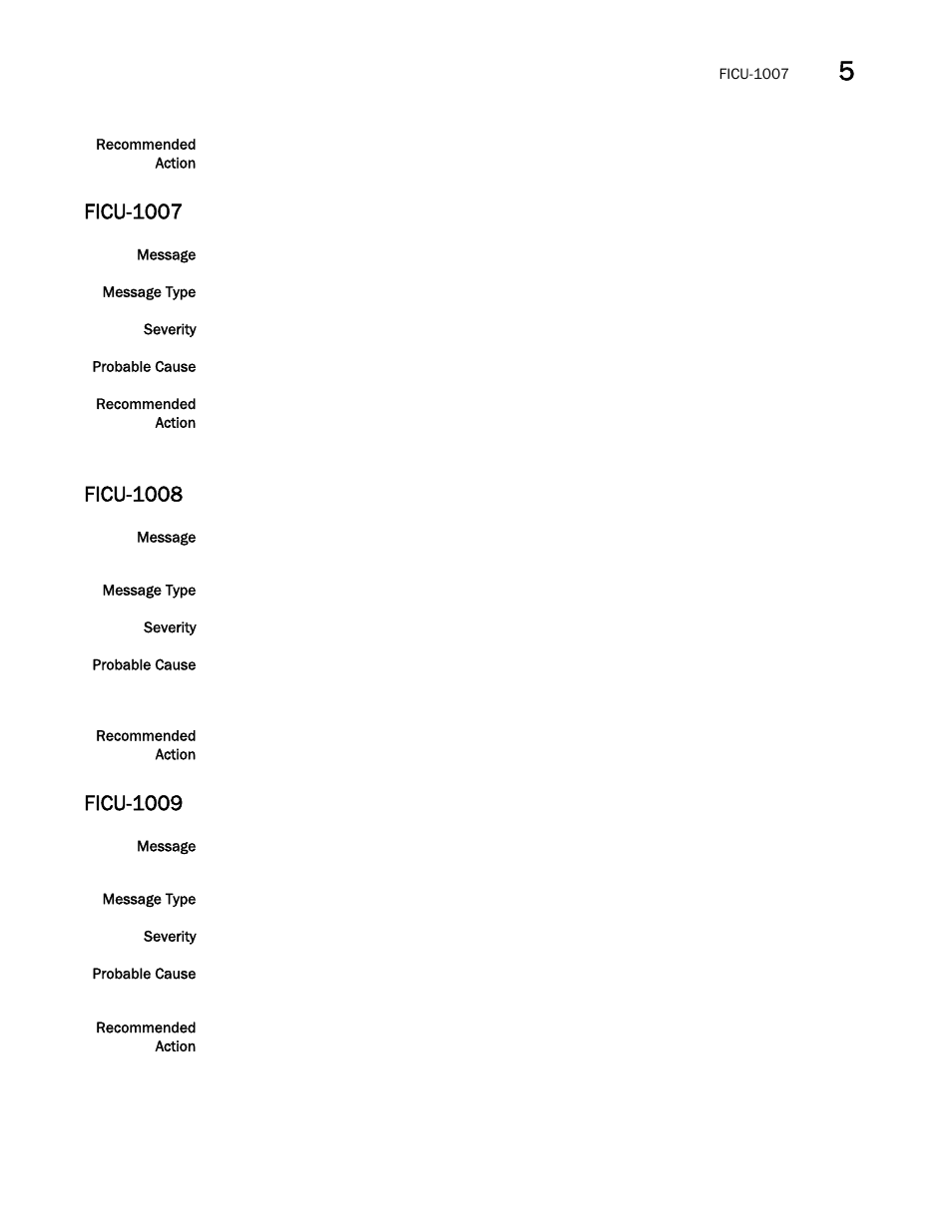 Ficu-1007, Ficu-1008, Ficu-1009 | Brocade Fabric OS Message Reference (Supporting Fabric OS v7.3.0) User Manual | Page 479 / 1008