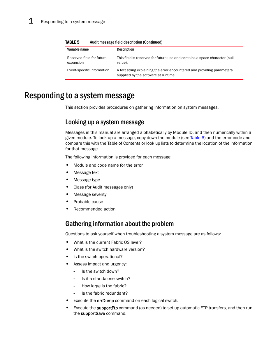 Responding to a system message, Looking up a system message, Gathering information about the problem | Brocade Fabric OS Message Reference (Supporting Fabric OS v7.3.0) User Manual | Page 48 / 1008