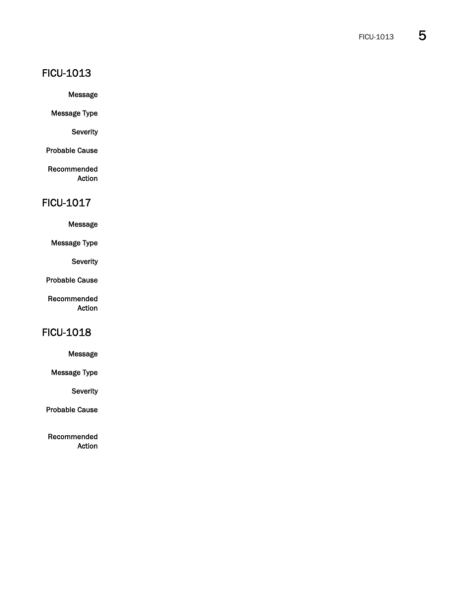 Ficu-1013, Ficu-1017, Ficu-1018 | Brocade Fabric OS Message Reference (Supporting Fabric OS v7.3.0) User Manual | Page 481 / 1008