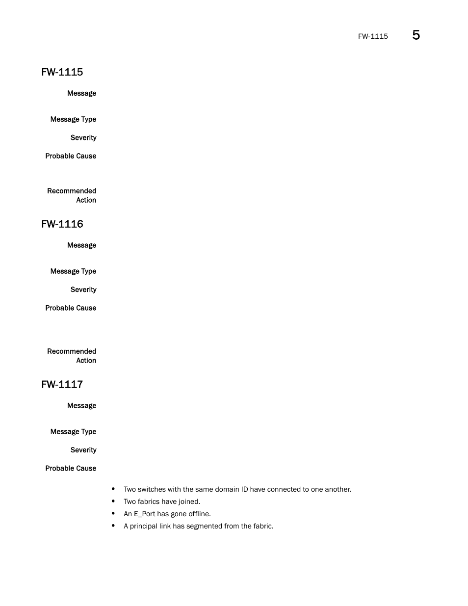 Fw-1115, Fw-1116, Fw-1117 | Brocade Fabric OS Message Reference (Supporting Fabric OS v7.3.0) User Manual | Page 515 / 1008