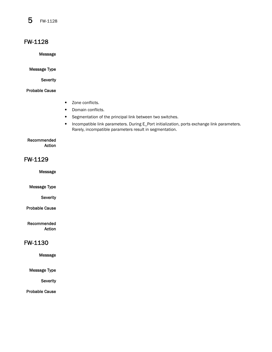 Fw-1128, Fw-1129, Fw-1130 | Brocade Fabric OS Message Reference (Supporting Fabric OS v7.3.0) User Manual | Page 520 / 1008