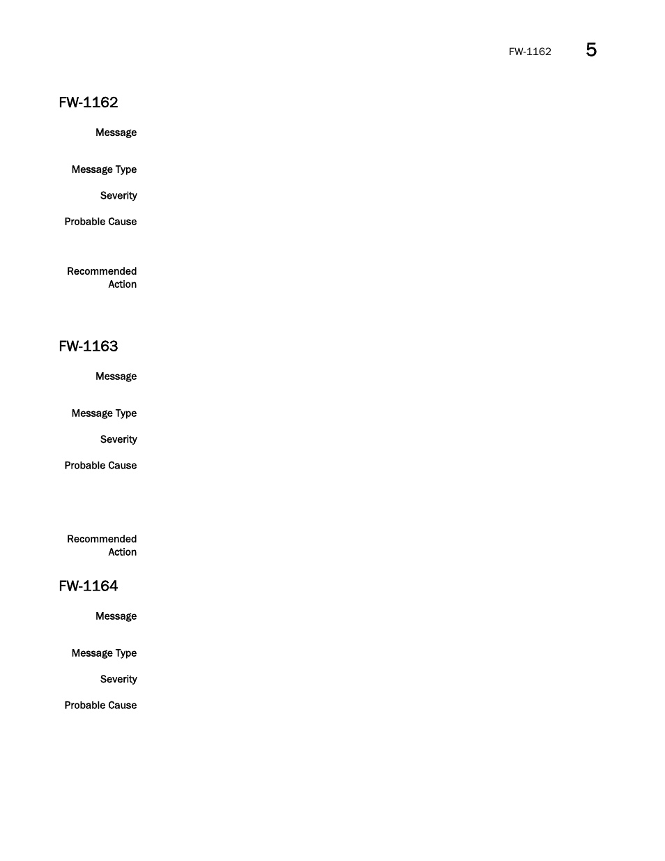 Fw-1162, Fw-1163, Fw-1164 | Brocade Fabric OS Message Reference (Supporting Fabric OS v7.3.0) User Manual | Page 525 / 1008