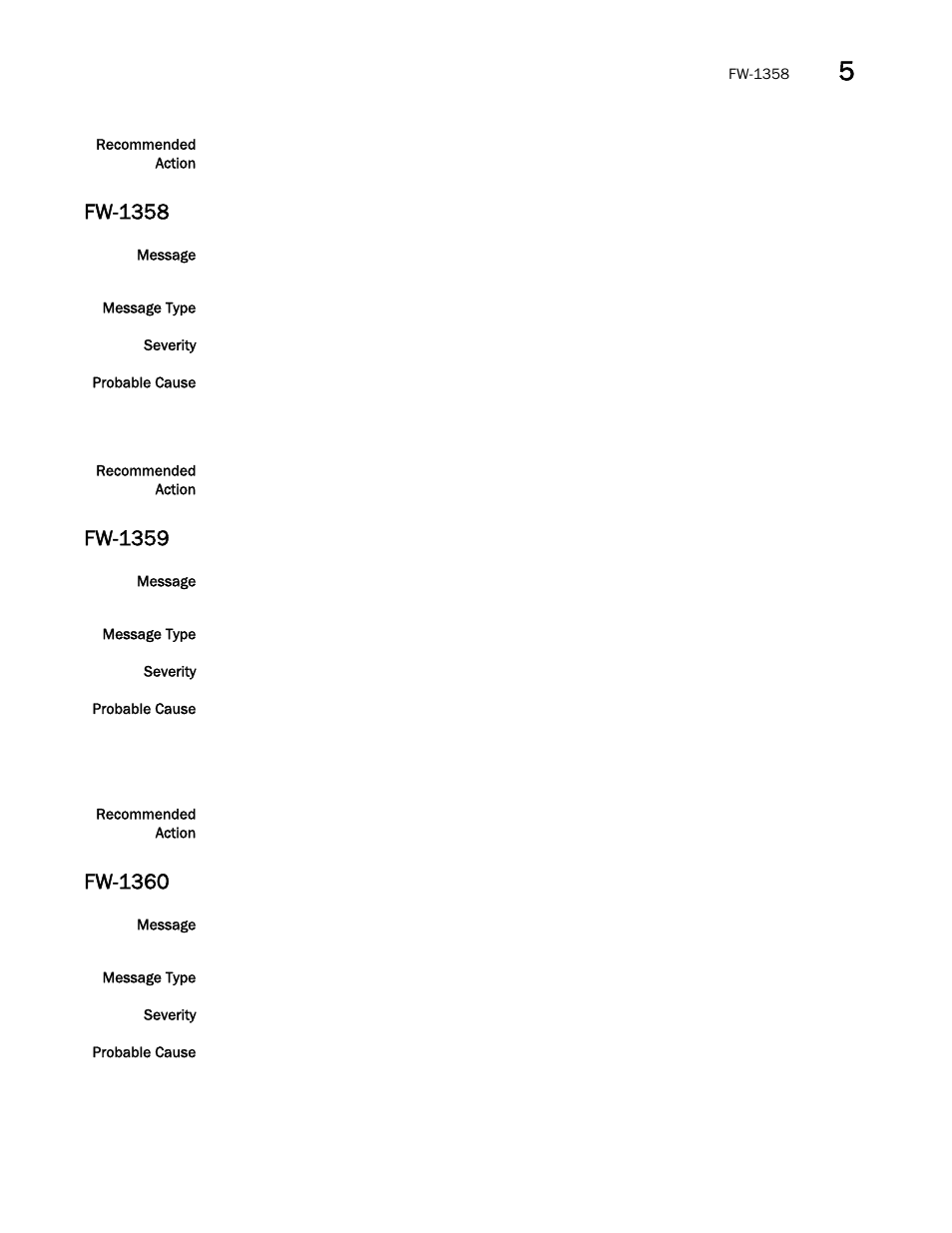 Fw-1358, Fw-1359, Fw-1360 | Brocade Fabric OS Message Reference (Supporting Fabric OS v7.3.0) User Manual | Page 571 / 1008