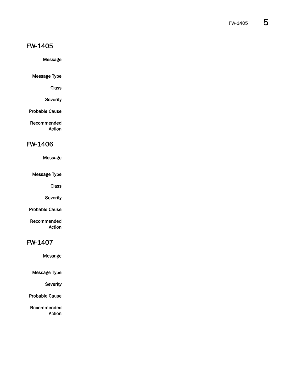 Fw-1405, Fw-1406, Fw-1407 | Brocade Fabric OS Message Reference (Supporting Fabric OS v7.3.0) User Manual | Page 581 / 1008