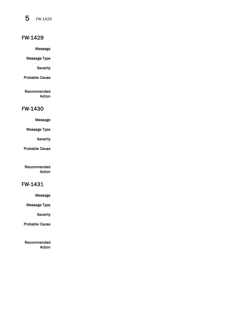 Fw-1429, Fw-1430, Fw-1431 | Brocade Fabric OS Message Reference (Supporting Fabric OS v7.3.0) User Manual | Page 584 / 1008