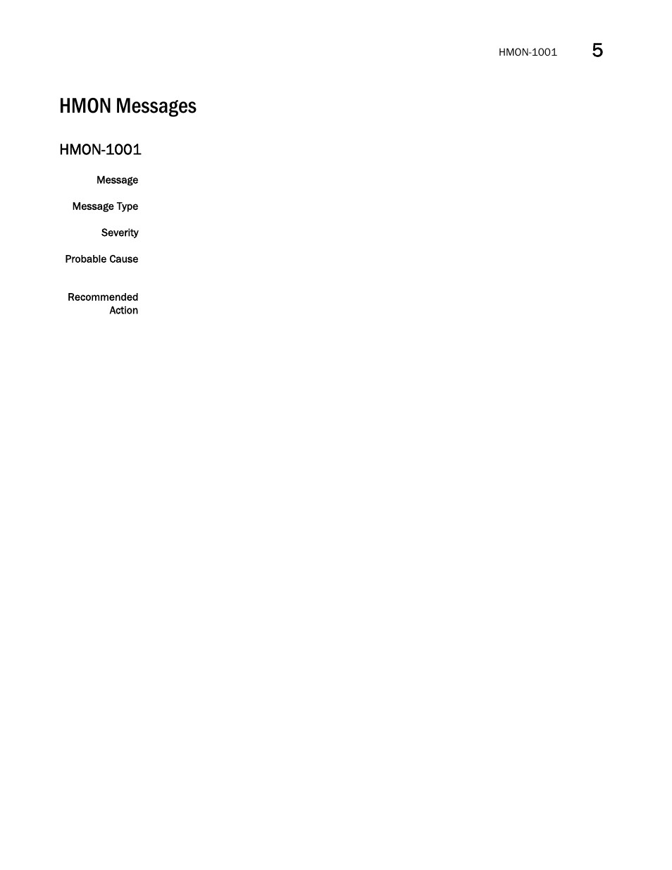 Hmon messages, Hmon-1001 | Brocade Fabric OS Message Reference (Supporting Fabric OS v7.3.0) User Manual | Page 633 / 1008