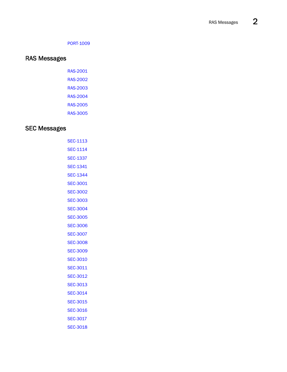 Ras messages, Sec messages | Brocade Fabric OS Message Reference (Supporting Fabric OS v7.3.0) User Manual | Page 65 / 1008