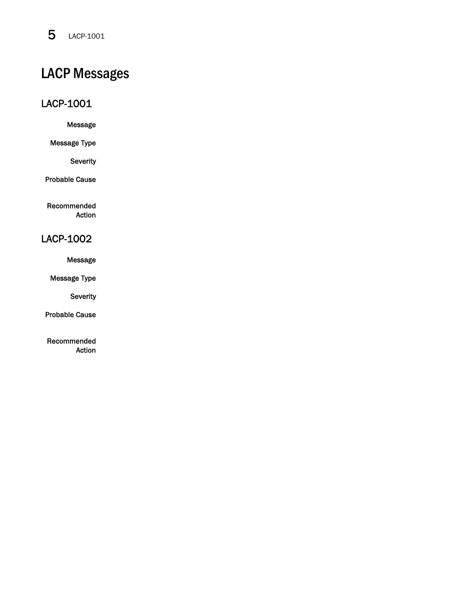 Lacp messages, Lacp-1001, Lacp-1002 | Brocade Fabric OS Message Reference (Supporting Fabric OS v7.3.0) User Manual | Page 660 / 1008