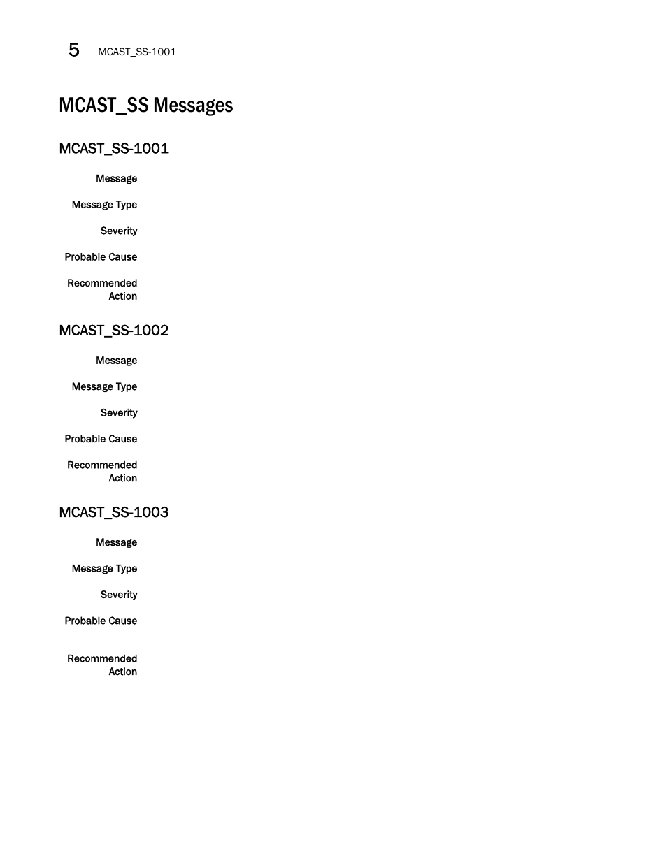 Mcast_ss messages, Mcast_ss-1001, Mcast_ss-1002 | Mcast_ss-1003 | Brocade Fabric OS Message Reference (Supporting Fabric OS v7.3.0) User Manual | Page 682 / 1008