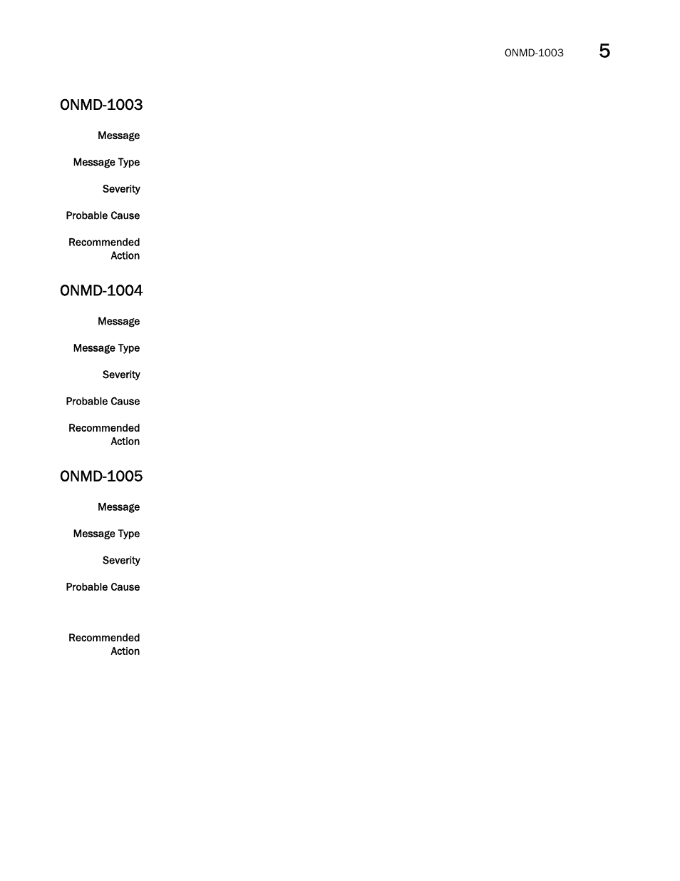 Onmd-1003, Onmd-1004, Onmd-1005 | Brocade Fabric OS Message Reference (Supporting Fabric OS v7.3.0) User Manual | Page 721 / 1008