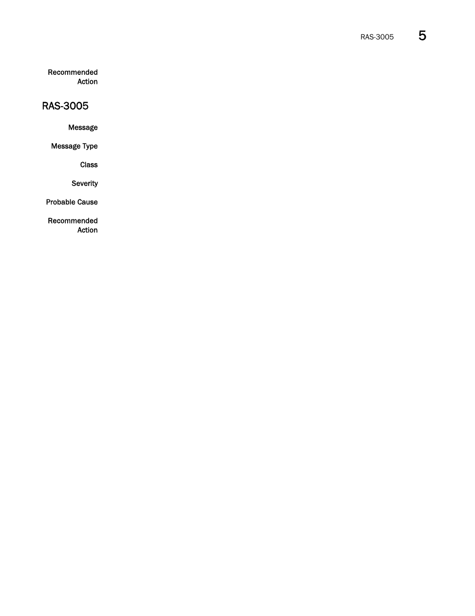 Ras-3005 | Brocade Fabric OS Message Reference (Supporting Fabric OS v7.3.0) User Manual | Page 755 / 1008