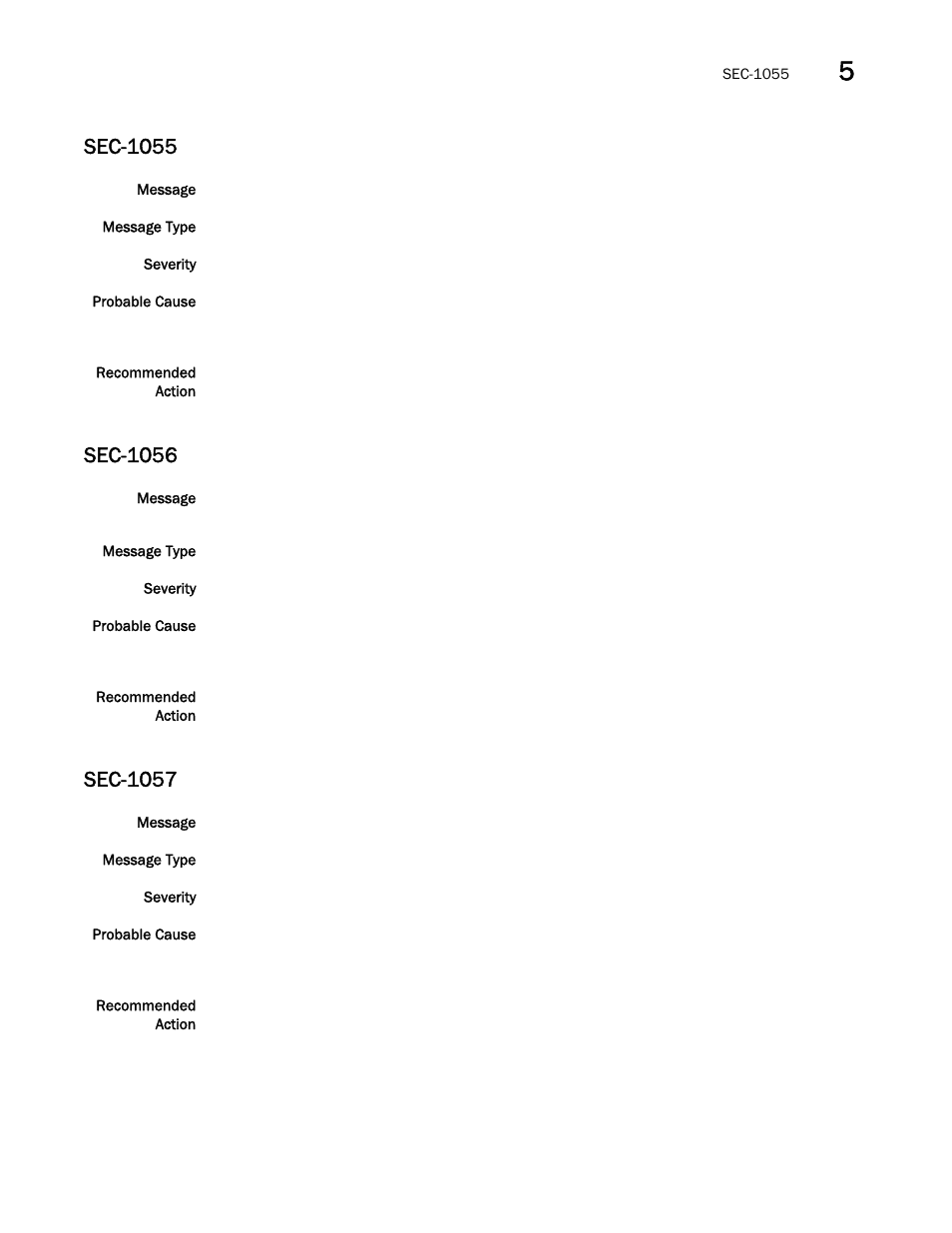 Sec-1055, Sec-1056, Sec-1057 | Brocade Fabric OS Message Reference (Supporting Fabric OS v7.3.0) User Manual | Page 785 / 1008