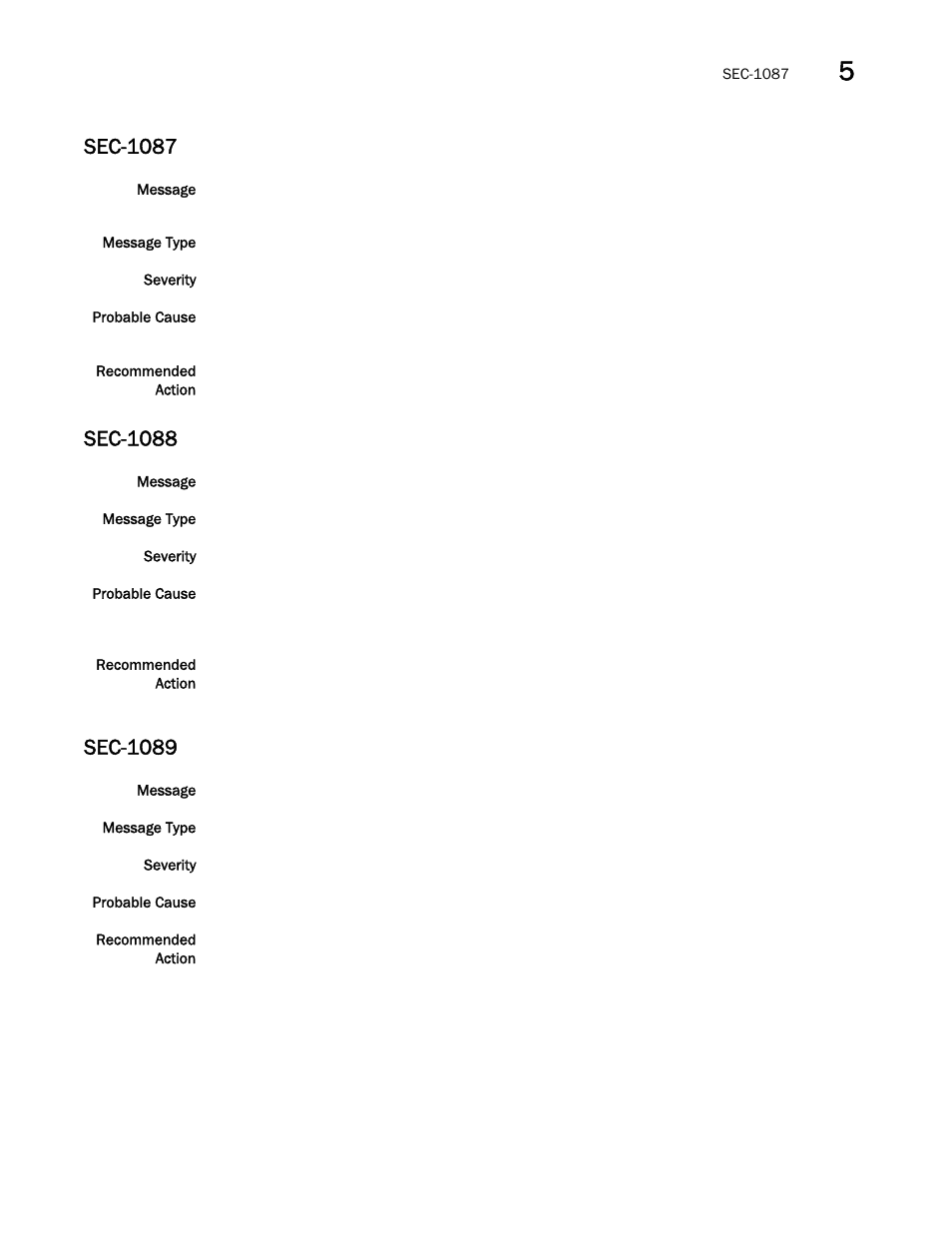 Sec-1087, Sec-1088, Sec-1089 | Brocade Fabric OS Message Reference (Supporting Fabric OS v7.3.0) User Manual | Page 793 / 1008