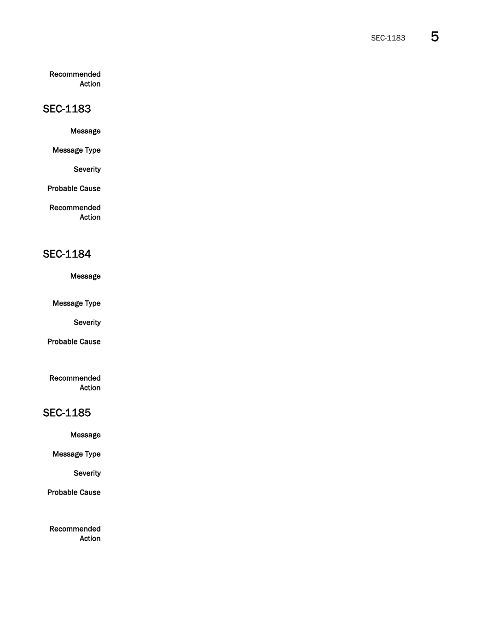 Sec-1183, Sec-1184, Sec-1185 | Brocade Fabric OS Message Reference (Supporting Fabric OS v7.3.0) User Manual | Page 815 / 1008