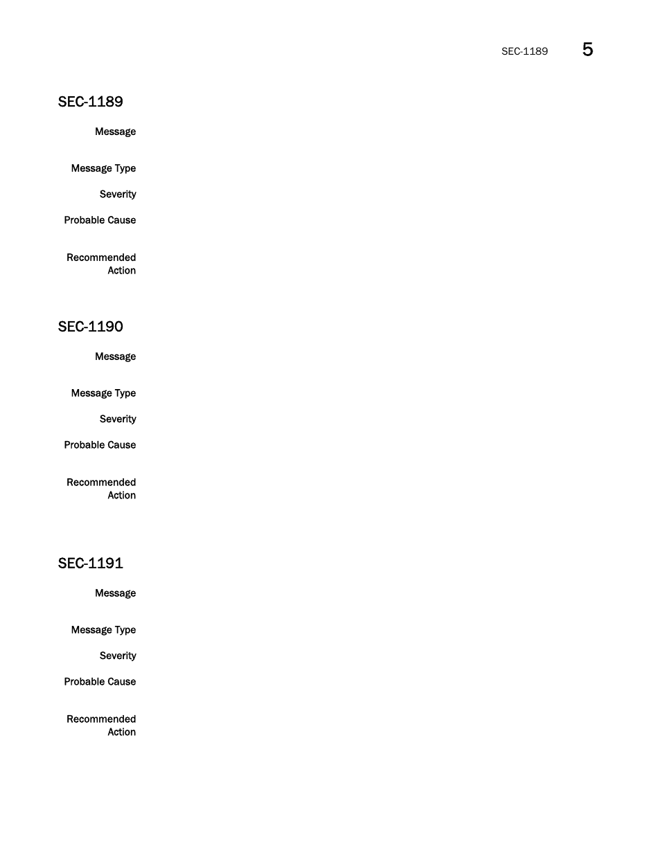 Sec-1189, Sec-1190, Sec-1191 | Brocade Fabric OS Message Reference (Supporting Fabric OS v7.3.0) User Manual | Page 817 / 1008