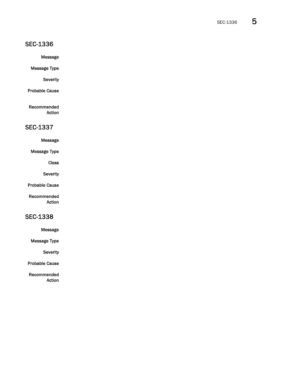 Sec-1336, Sec-1337, Sec-1338 | Brocade Fabric OS Message Reference (Supporting Fabric OS v7.3.0) User Manual | Page 835 / 1008